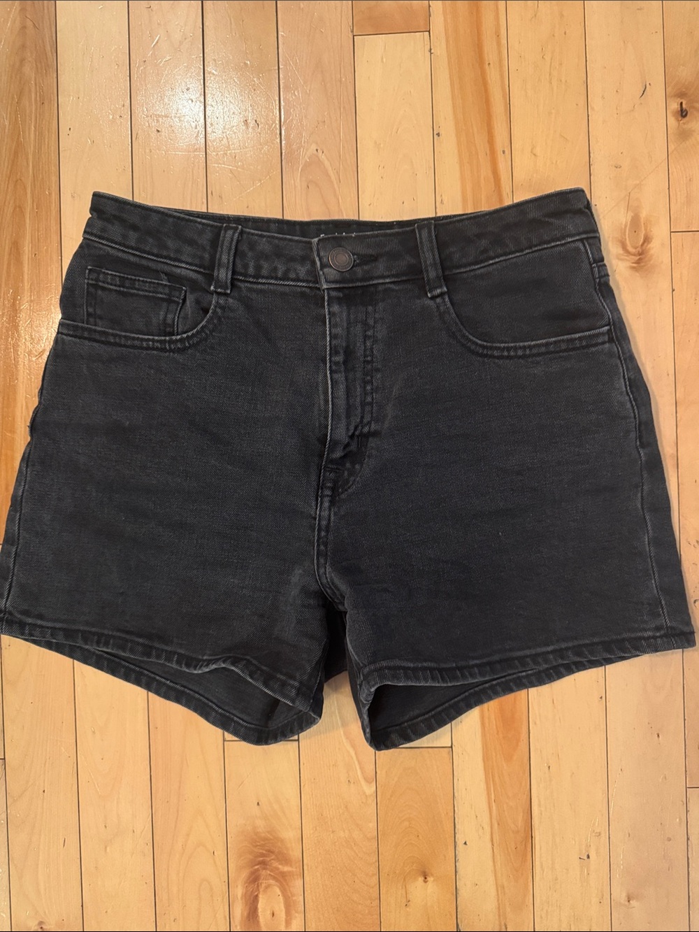 Frank & Oak Washed Black High-Rise Denim Shorts